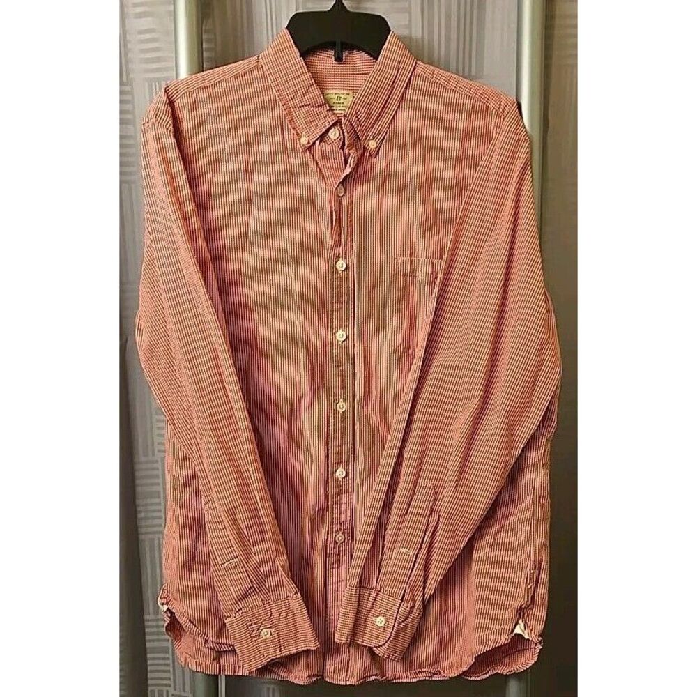 J. Crew Dress Shirt Men's Large 16-16.5 Long Sleeve Red Gingham Cotton Casual